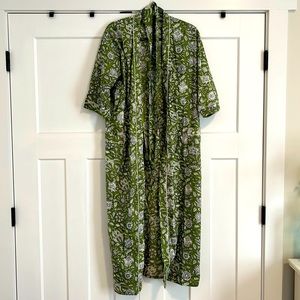 Cotton Kimono Robe in Olive Green